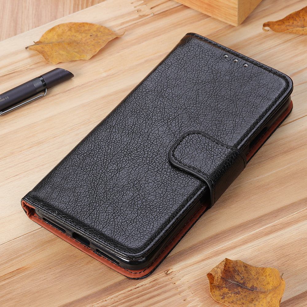 Full-Protection Nappa Texture Wallet Design Split Leather Stand Phone Cover Shell for Sony Xperia 5 III 5G
