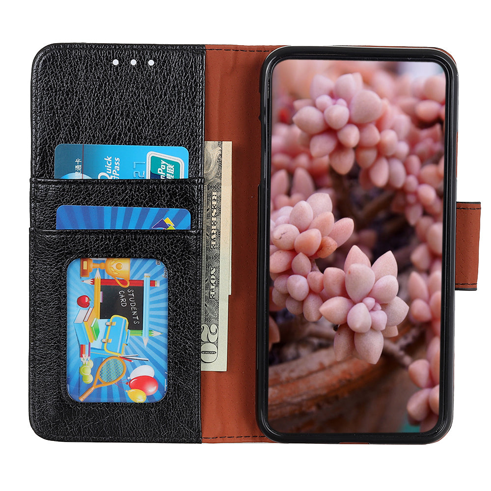Full-Protection Nappa Texture Wallet Design Split Leather Stand Phone Cover Shell for Sony Xperia 5 III 5G