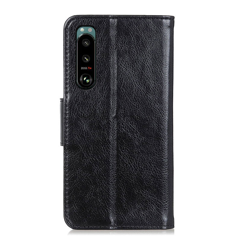 Full-Protection Nappa Texture Wallet Design Split Leather Stand Phone Cover Shell for Sony Xperia 5 III 5G