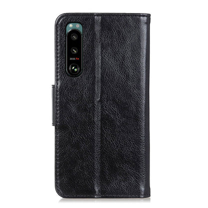 Full-Protection Nappa Texture Wallet Design Split Leather Stand Phone Cover Shell for Sony Xperia 5 III 5G