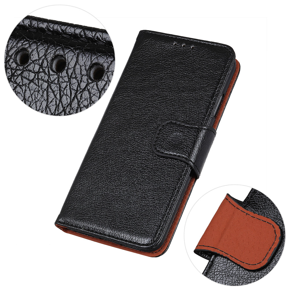 Full-Protection Nappa Texture Wallet Design Split Leather Stand Phone Cover Shell for Sony Xperia 5 III 5G