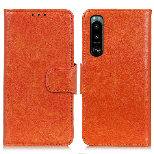 Full-Protection Nappa Texture Wallet Design Split Leather Stand Phone Cover Shell for Sony Xperia 5 III 5G