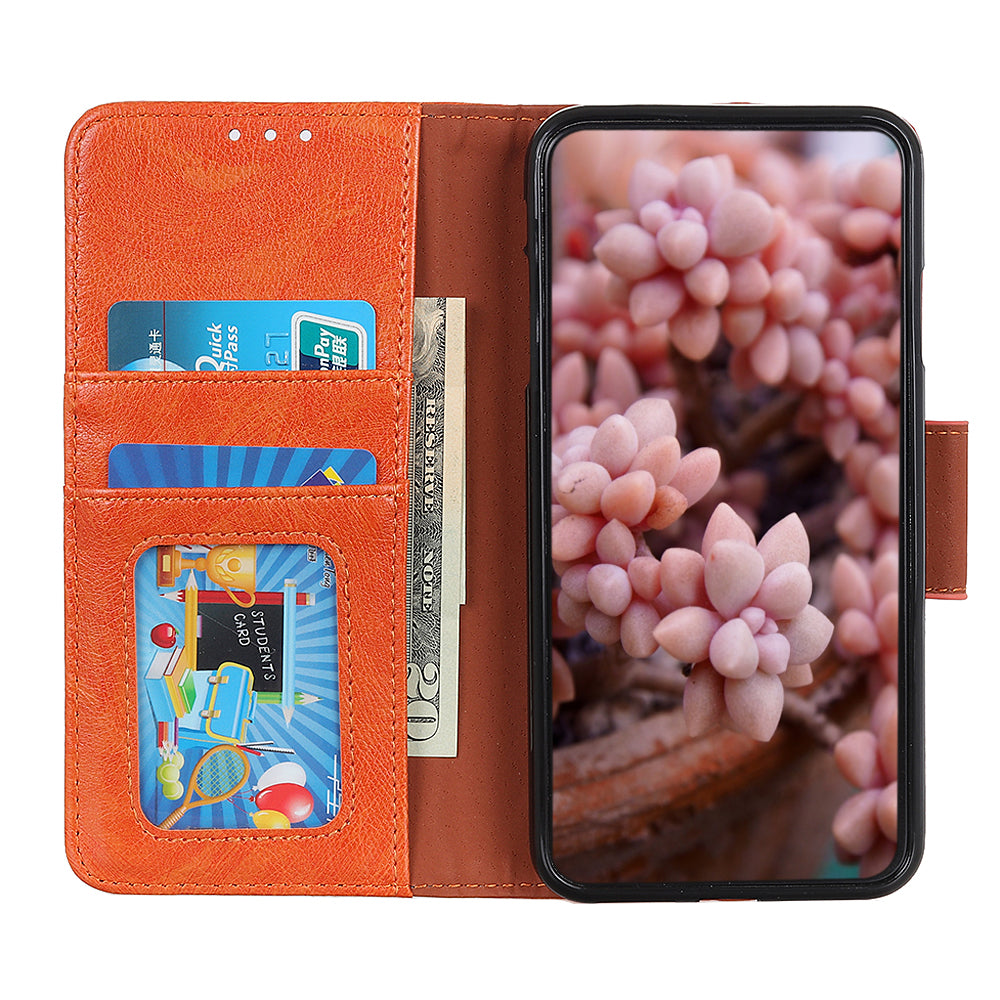 Full-Protection Nappa Texture Wallet Design Split Leather Stand Phone Cover Shell for Sony Xperia 5 III 5G