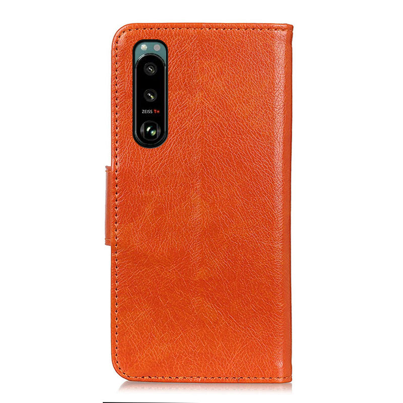 Full-Protection Nappa Texture Wallet Design Split Leather Stand Phone Cover Shell for Sony Xperia 5 III 5G