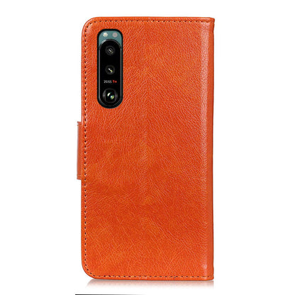 Full-Protection Nappa Texture Wallet Design Split Leather Stand Phone Cover Shell for Sony Xperia 5 III 5G