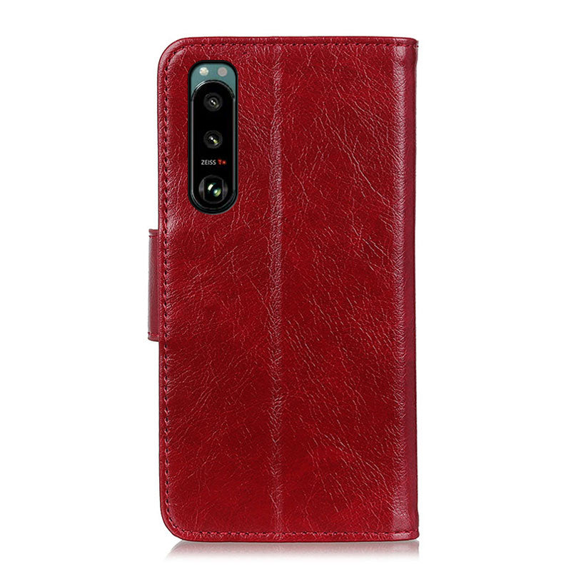 Full-Protection Nappa Texture Wallet Design Split Leather Stand Phone Cover Shell for Sony Xperia 5 III 5G