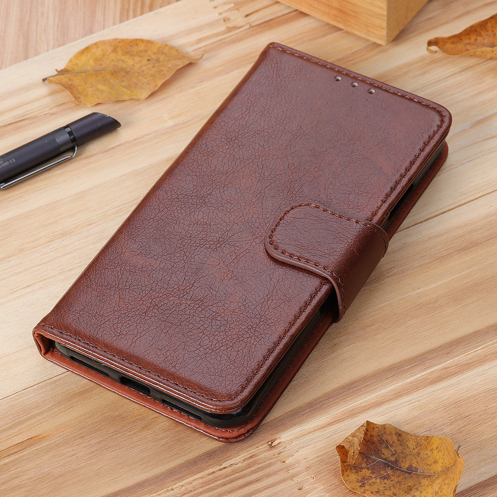 Full-Protection Nappa Texture Wallet Design Split Leather Stand Phone Cover Shell for Sony Xperia 5 III 5G