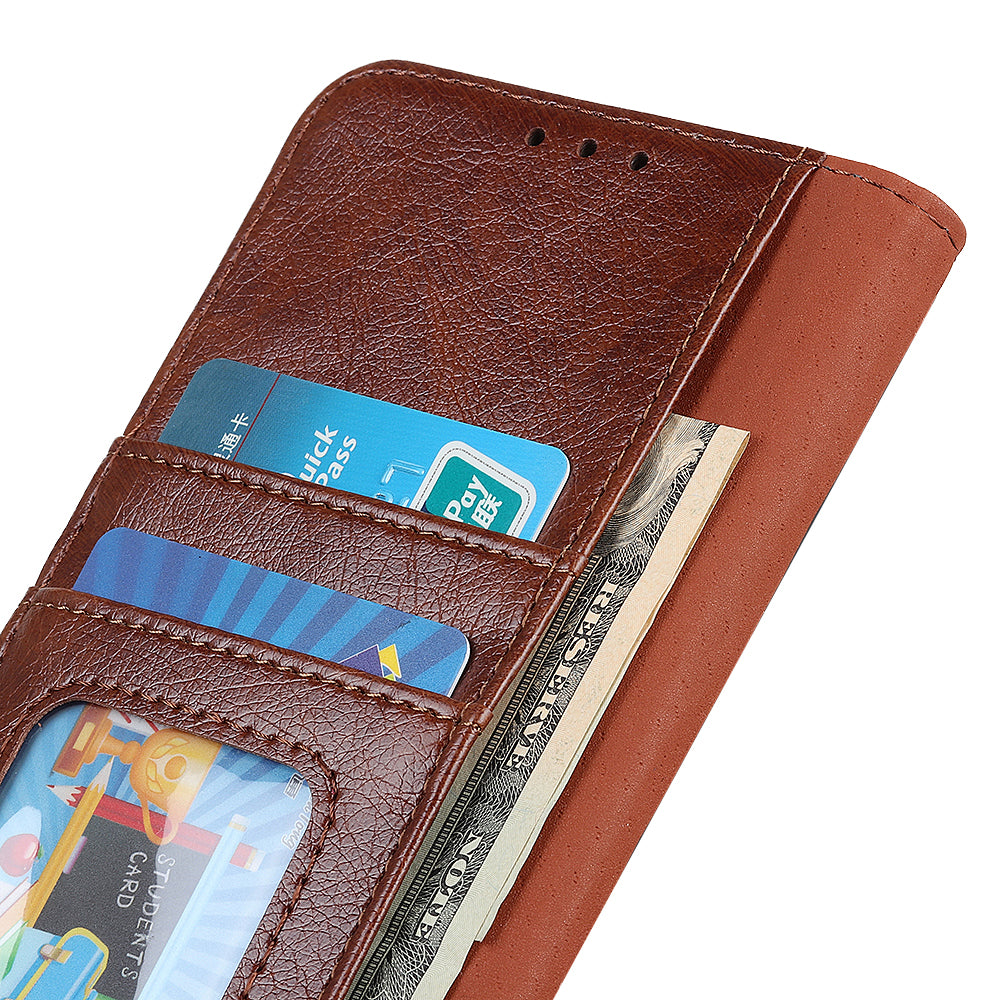 Full-Protection Nappa Texture Wallet Design Split Leather Stand Phone Cover Shell for Sony Xperia 5 III 5G