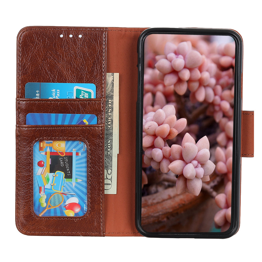Full-Protection Nappa Texture Wallet Design Split Leather Stand Phone Cover Shell for Sony Xperia 5 III 5G