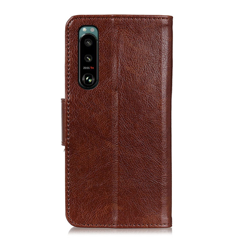 Full-Protection Nappa Texture Wallet Design Split Leather Stand Phone Cover Shell for Sony Xperia 5 III 5G