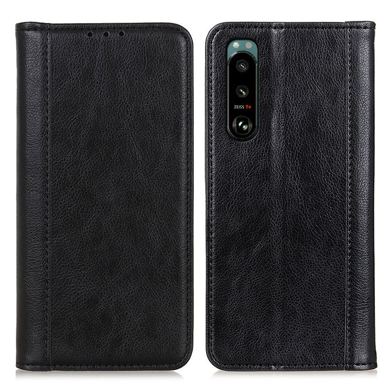Auto-absorbed Litchi Texture Split Leather Case Stand Cover with Wallet for Sony Xperia 5 III 5G