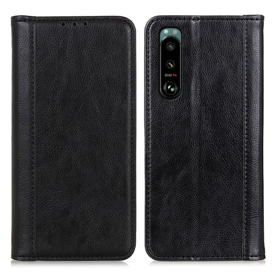 Auto-absorbed Litchi Texture Split Leather Case Stand Cover with Wallet for Sony Xperia 5 III 5G
