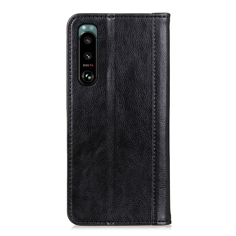 Auto-absorbed Litchi Texture Split Leather Case Stand Cover with Wallet for Sony Xperia 5 III 5G