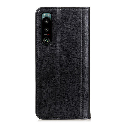 Auto-absorbed Litchi Texture Split Leather Case Stand Cover with Wallet for Sony Xperia 5 III 5G