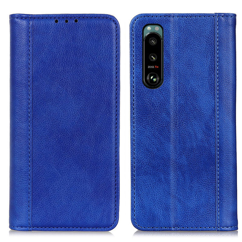 Auto-absorbed Litchi Texture Split Leather Case Stand Cover with Wallet for Sony Xperia 5 III 5G