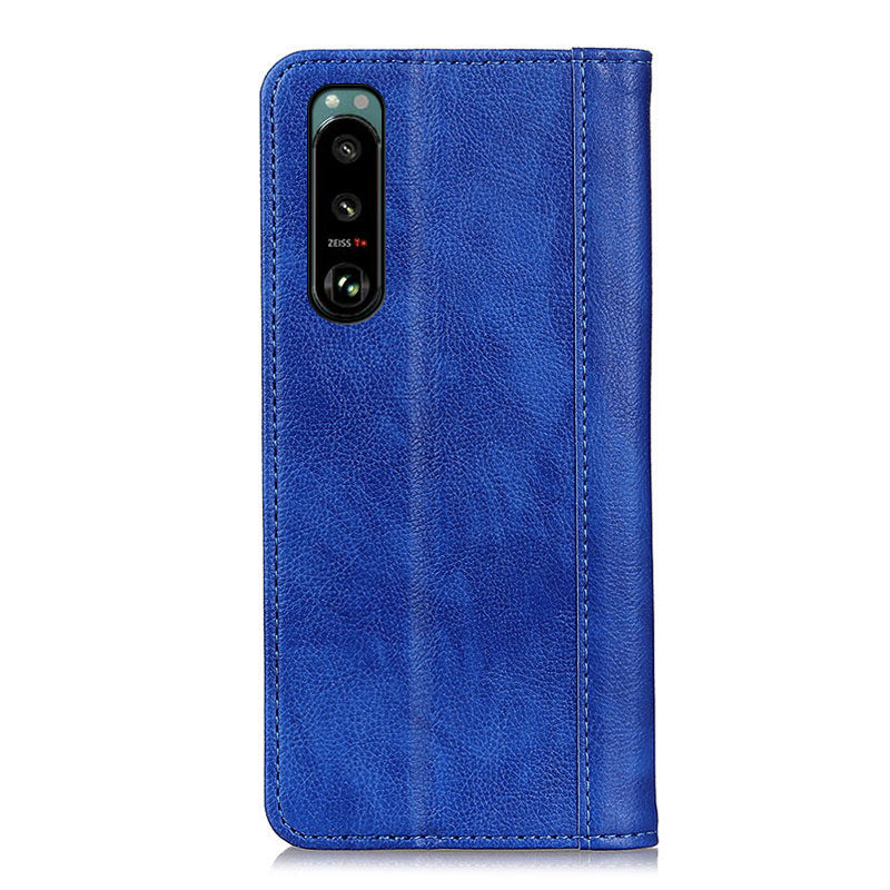 Auto-absorbed Litchi Texture Split Leather Case Stand Cover with Wallet for Sony Xperia 5 III 5G