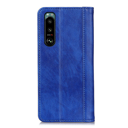 Auto-absorbed Litchi Texture Split Leather Case Stand Cover with Wallet for Sony Xperia 5 III 5G