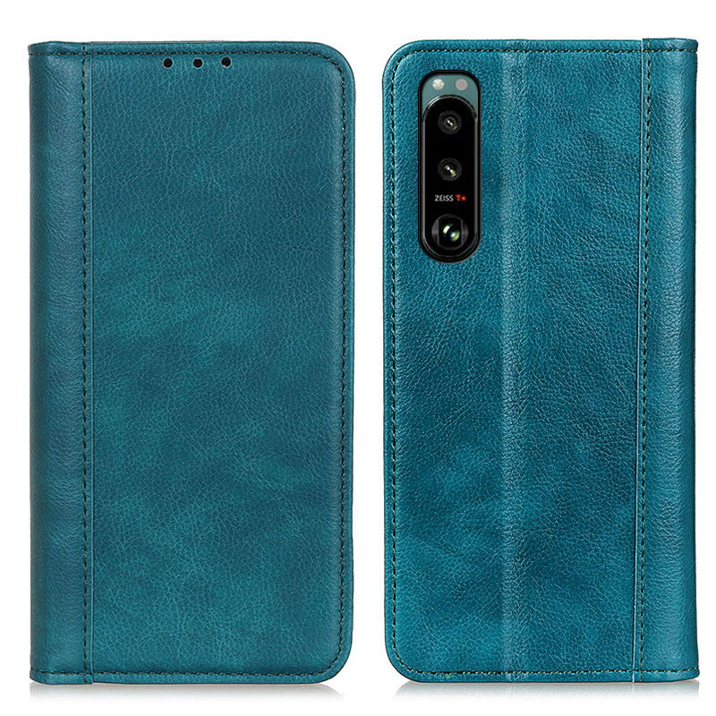 Auto-absorbed Litchi Texture Split Leather Case Stand Cover with Wallet for Sony Xperia 5 III 5G