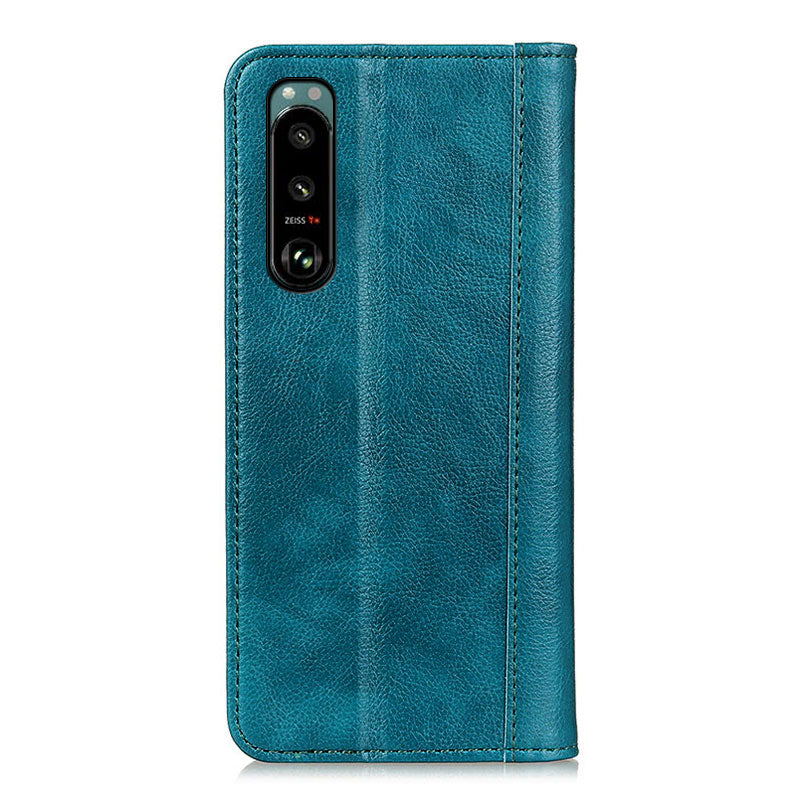 Auto-absorbed Litchi Texture Split Leather Case Stand Cover with Wallet for Sony Xperia 5 III 5G
