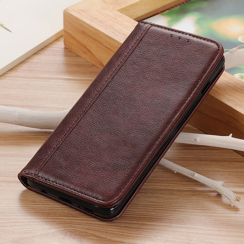 Auto-absorbed Litchi Texture Split Leather Case Stand Cover with Wallet for Sony Xperia 5 III 5G