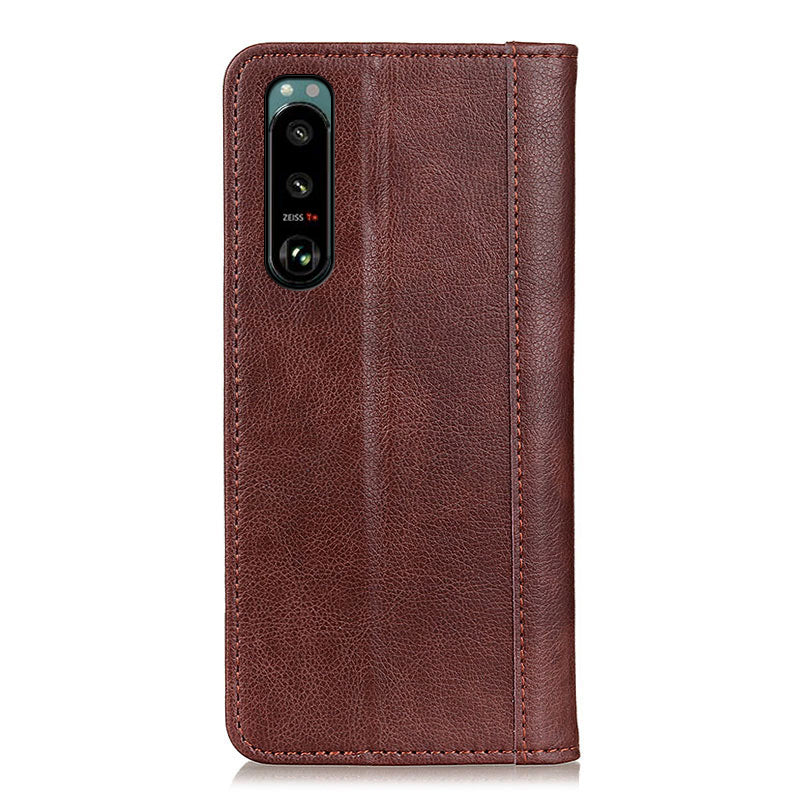 Auto-absorbed Litchi Texture Split Leather Case Stand Cover with Wallet for Sony Xperia 5 III 5G