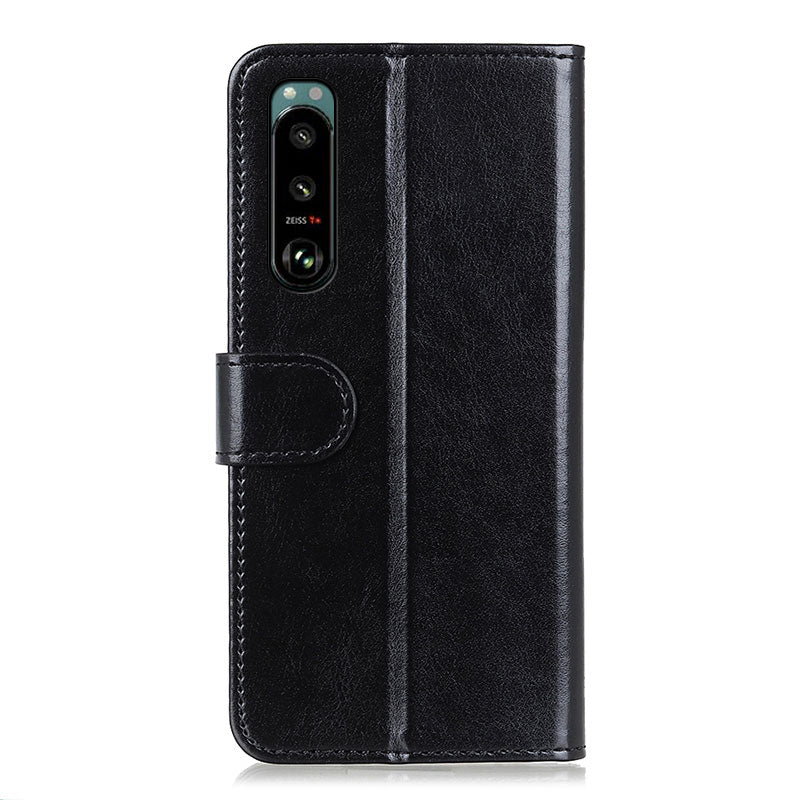 Crazy Horse Texture Leather Wallet Stand Cellphone Shell Case for Sony Xperia 5 III 5G