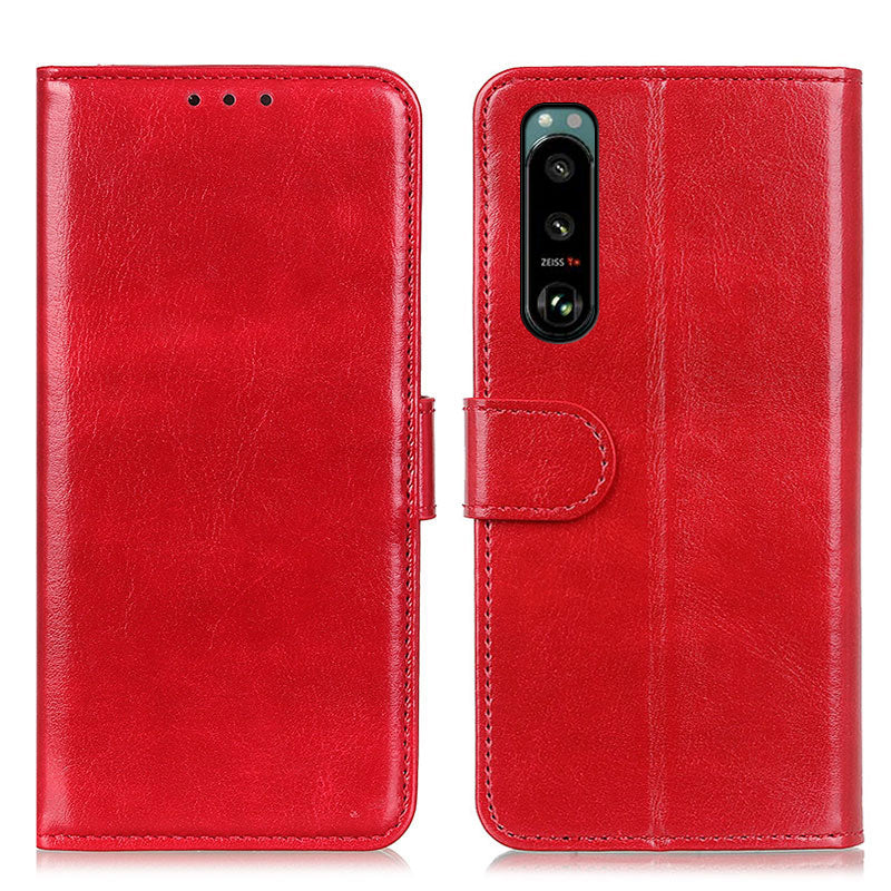 Crazy Horse Texture Leather Wallet Stand Cellphone Shell Case for Sony Xperia 5 III 5G