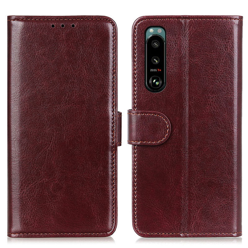 Crazy Horse Texture Leather Wallet Stand Cellphone Shell Case for Sony Xperia 5 III 5G