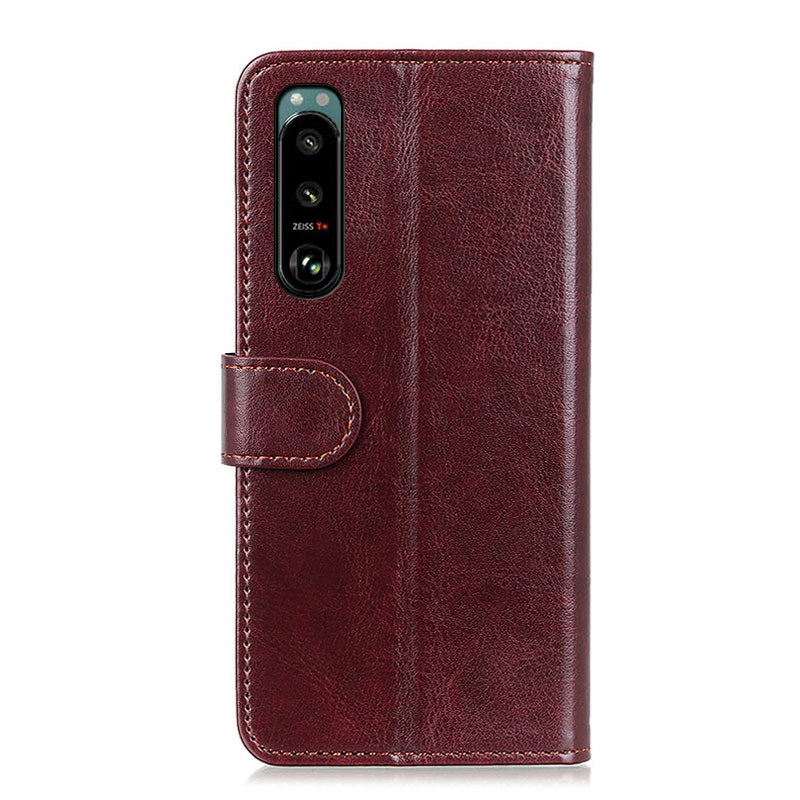Crazy Horse Texture Leather Wallet Stand Cellphone Shell Case for Sony Xperia 5 III 5G