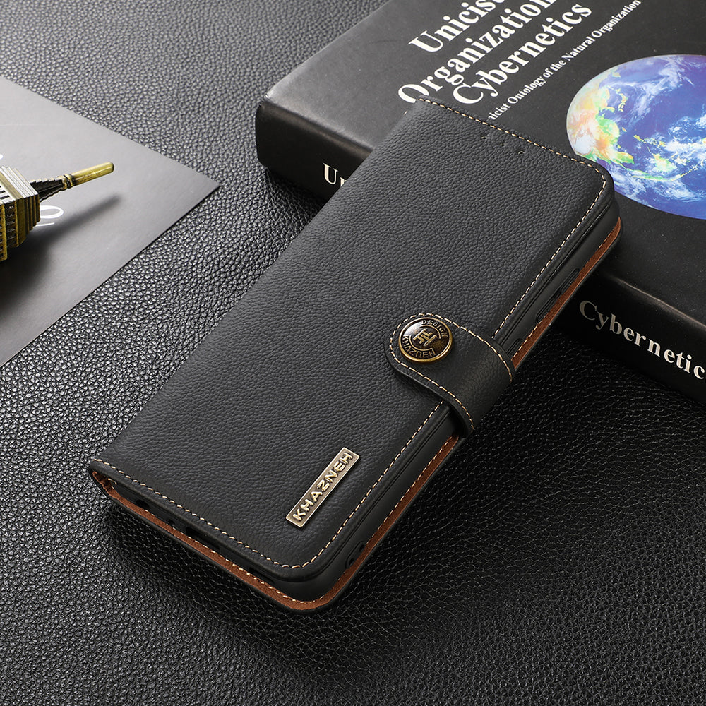 KHAZNEH Genuine Leather Phone Shell Full Coverage Case with RFID Blocking Anti-theft Swiping Design for Sony Xperia 5 III 5G