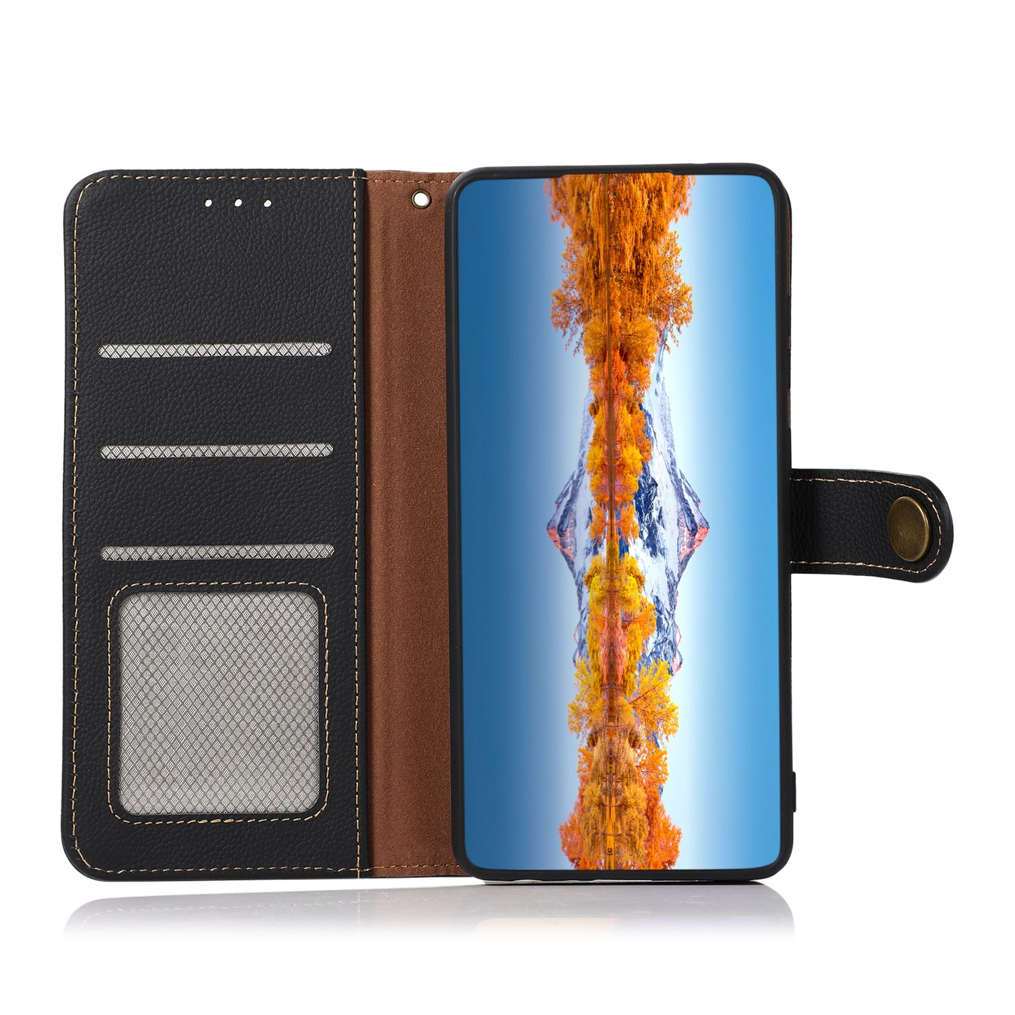 KHAZNEH Genuine Leather Phone Shell Full Coverage Case with RFID Blocking Anti-theft Swiping Design for Sony Xperia 5 III 5G