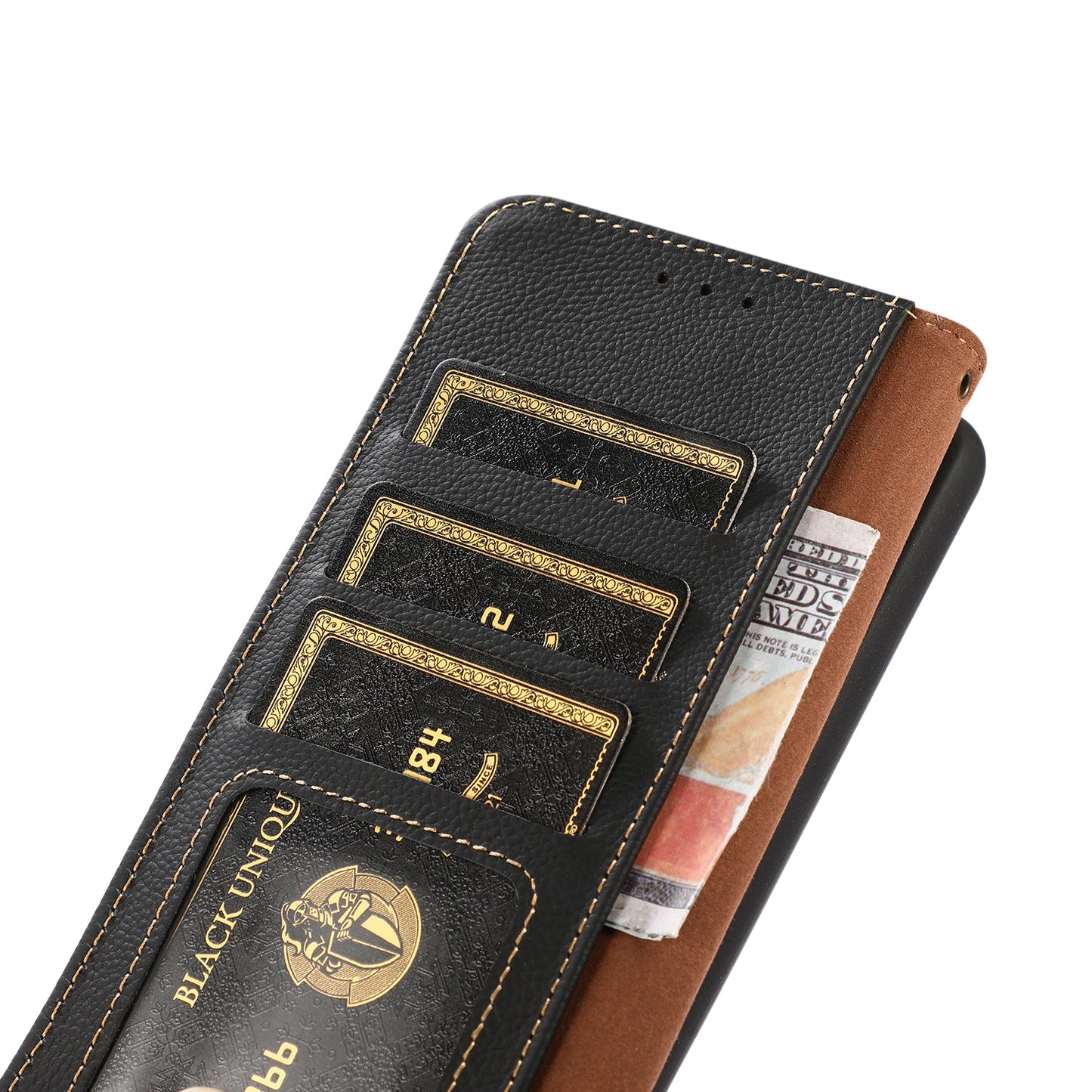 KHAZNEH Genuine Leather Phone Shell Full Coverage Case with RFID Blocking Anti-theft Swiping Design for Sony Xperia 5 III 5G