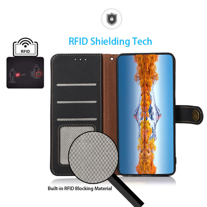 KHAZNEH Genuine Leather Phone Shell Full Coverage Case with RFID Blocking Anti-theft Swiping Design for Sony Xperia 5 III 5G