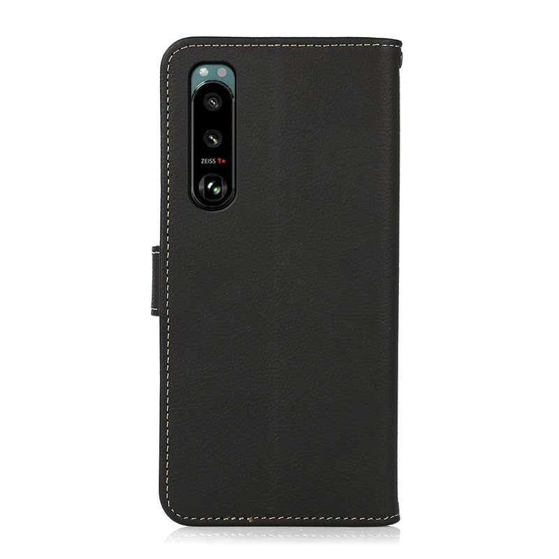 KHAZNEH Genuine Leather Phone Shell Full Coverage Case with RFID Blocking Anti-theft Swiping Design for Sony Xperia 5 III 5G