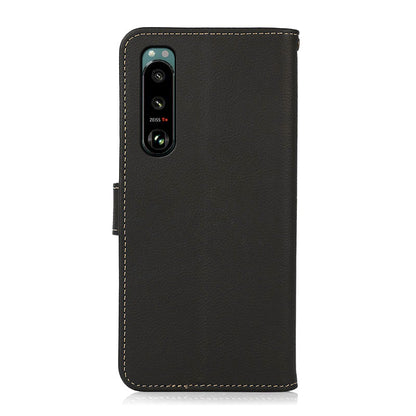 KHAZNEH Genuine Leather Phone Shell Full Coverage Case with RFID Blocking Anti-theft Swiping Design for Sony Xperia 5 III 5G