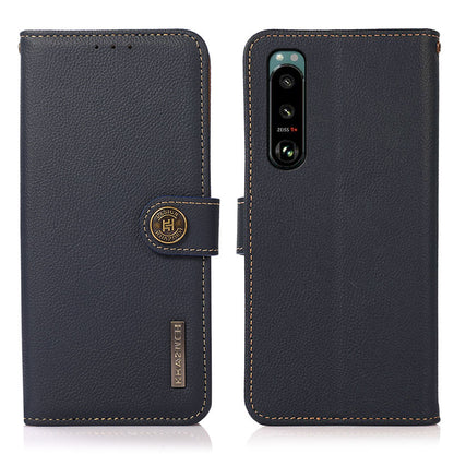 KHAZNEH Genuine Leather Phone Shell Full Coverage Case with RFID Blocking Anti-theft Swiping Design for Sony Xperia 5 III 5G