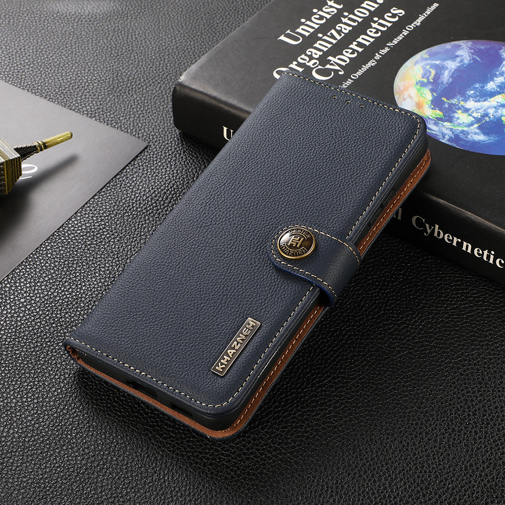 KHAZNEH Genuine Leather Phone Shell Full Coverage Case with RFID Blocking Anti-theft Swiping Design for Sony Xperia 5 III 5G