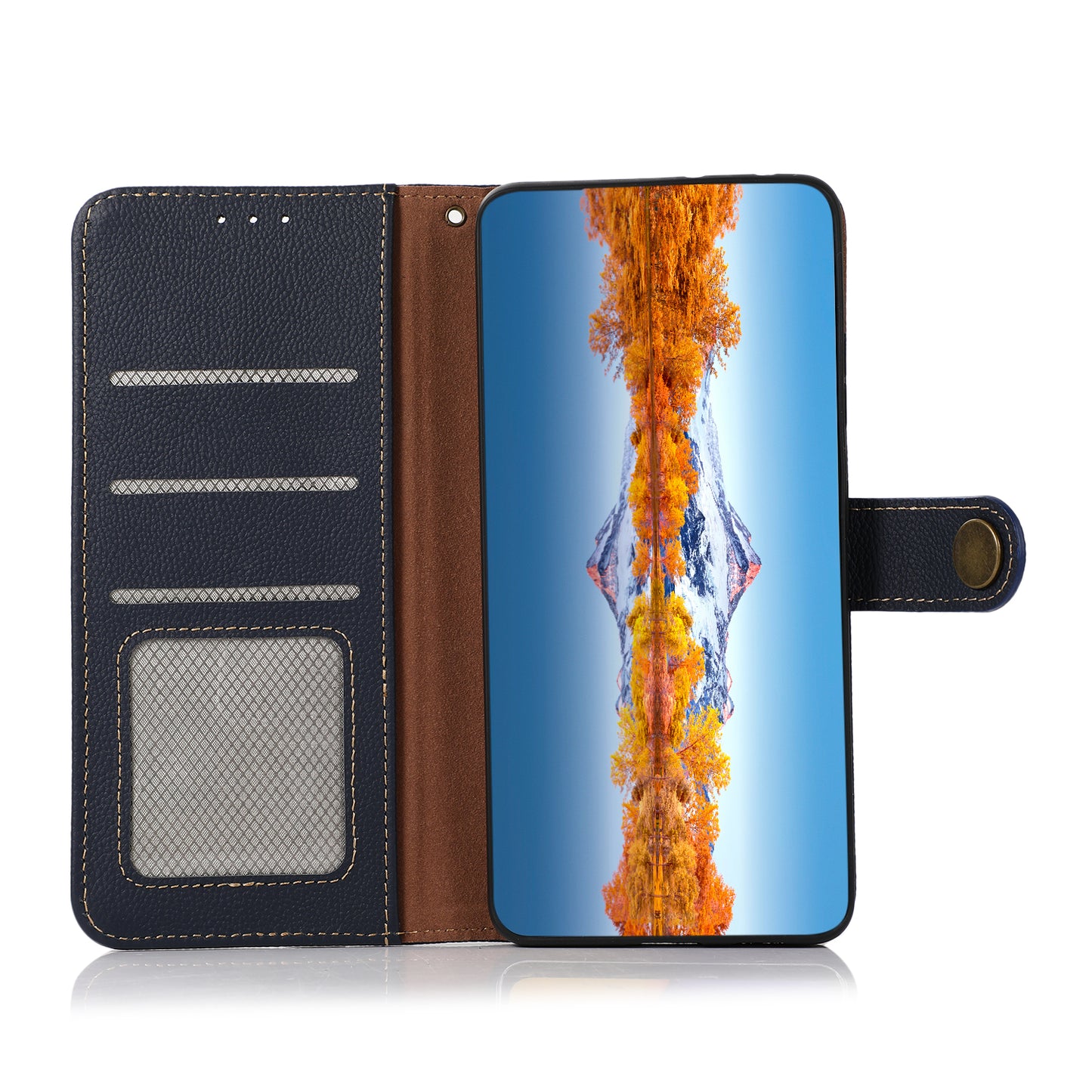 KHAZNEH Genuine Leather Phone Shell Full Coverage Case with RFID Blocking Anti-theft Swiping Design for Sony Xperia 5 III 5G