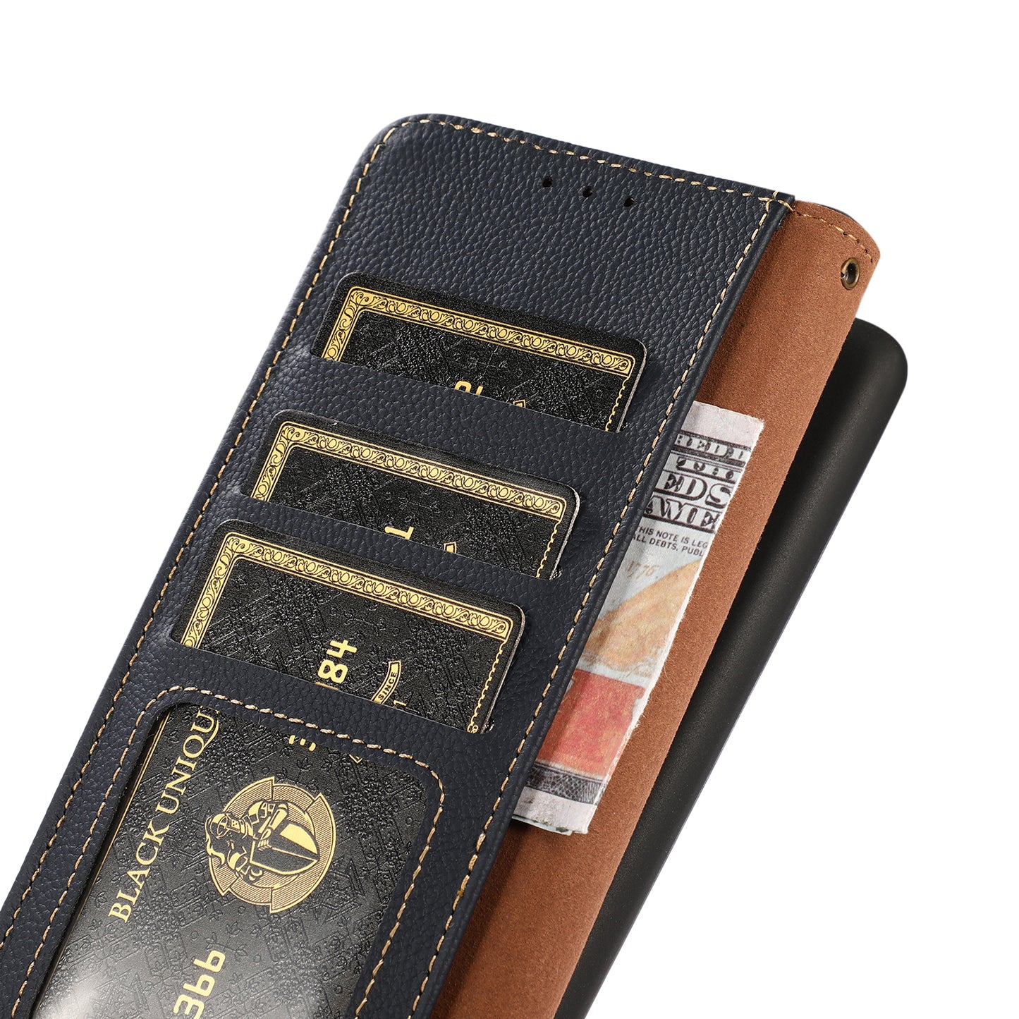 KHAZNEH Genuine Leather Phone Shell Full Coverage Case with RFID Blocking Anti-theft Swiping Design for Sony Xperia 5 III 5G