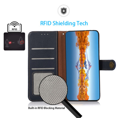 KHAZNEH Genuine Leather Phone Shell Full Coverage Case with RFID Blocking Anti-theft Swiping Design for Sony Xperia 5 III 5G