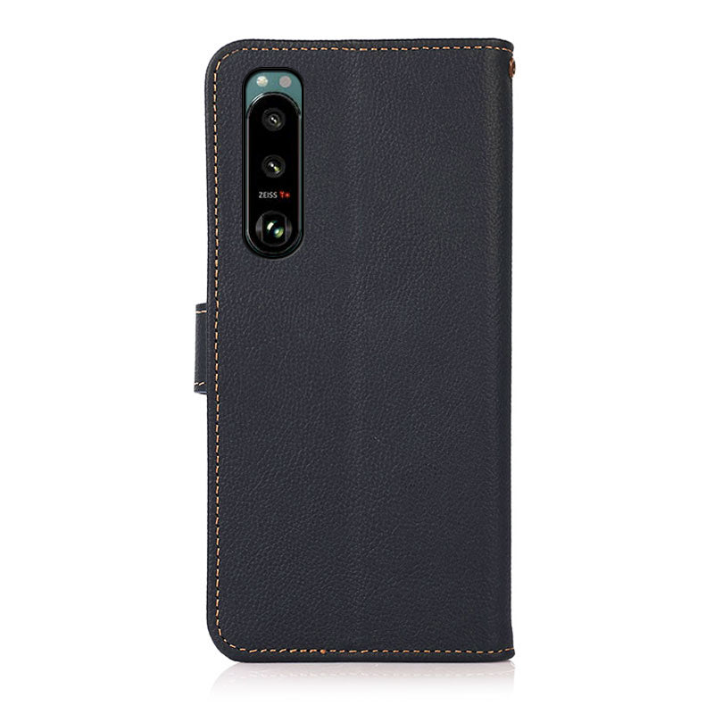 KHAZNEH Genuine Leather Phone Shell Full Coverage Case with RFID Blocking Anti-theft Swiping Design for Sony Xperia 5 III 5G