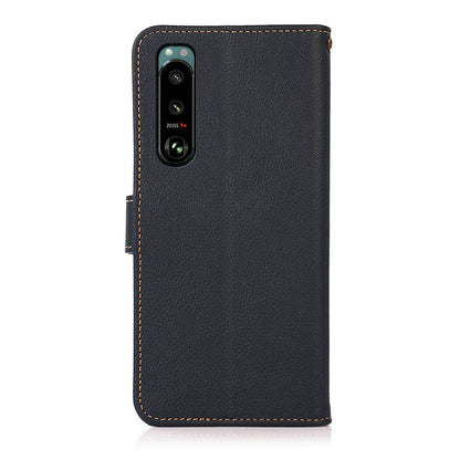 KHAZNEH Genuine Leather Phone Shell Full Coverage Case with RFID Blocking Anti-theft Swiping Design for Sony Xperia 5 III 5G