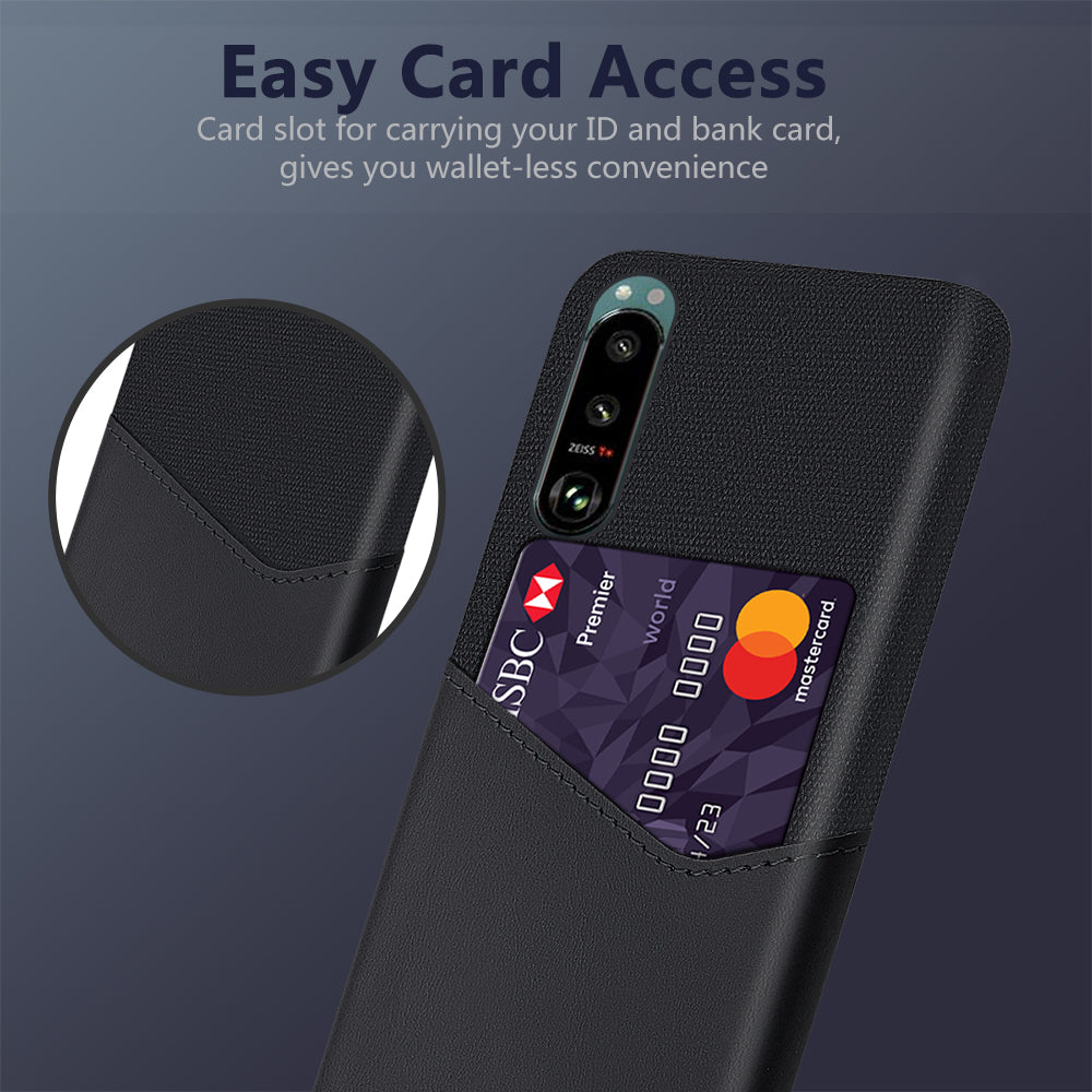 KSQ Card Slot Design Cloth + Leather + PC Well-Protected Phone Case for Sony Xperia 5 III 5G