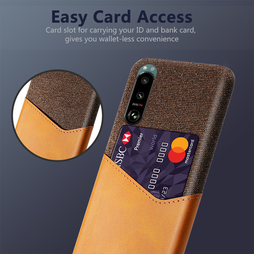 KSQ Card Slot Design Cloth + Leather + PC Well-Protected Phone Case for Sony Xperia 5 III 5G