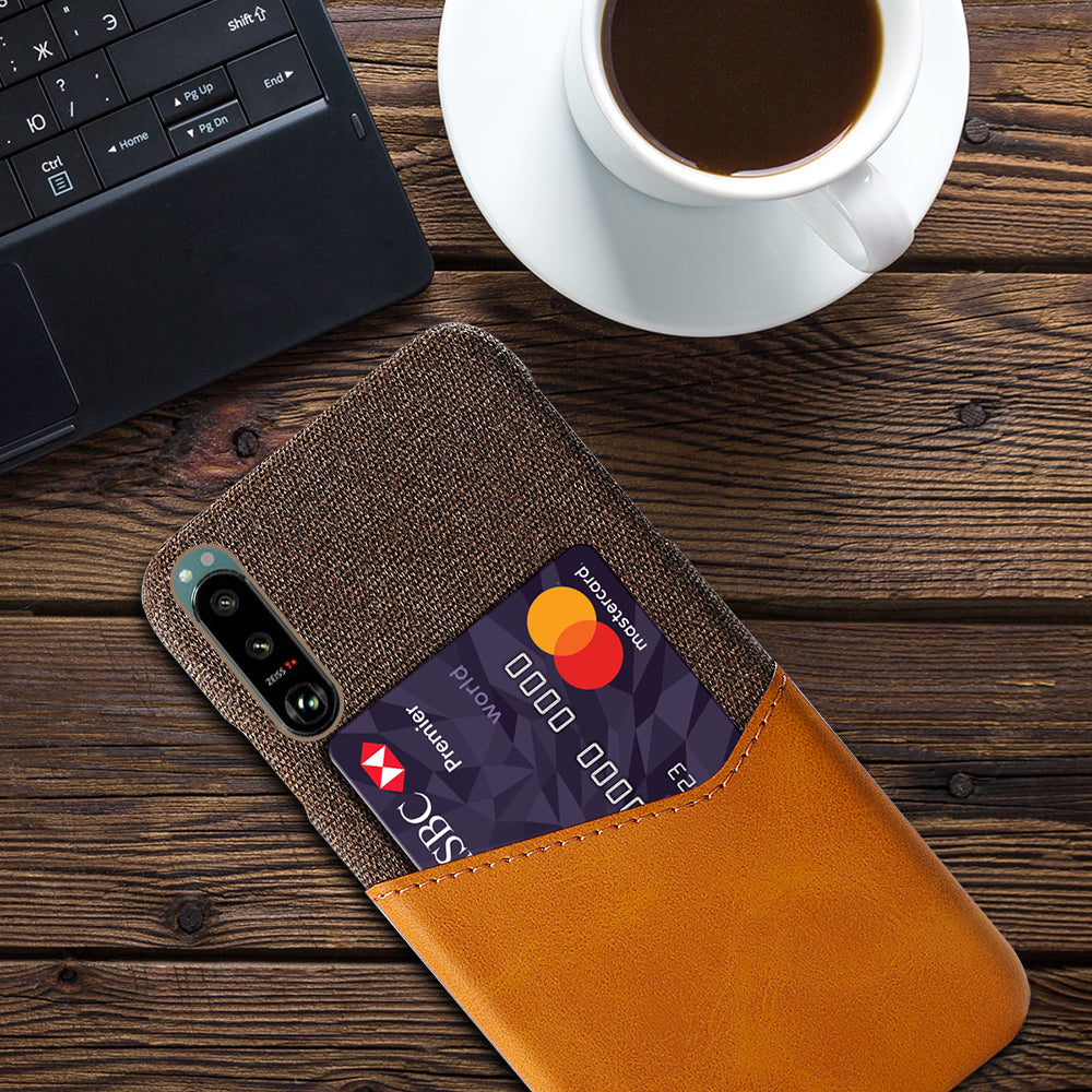 KSQ Card Slot Design Cloth + Leather + PC Well-Protected Phone Case for Sony Xperia 5 III 5G