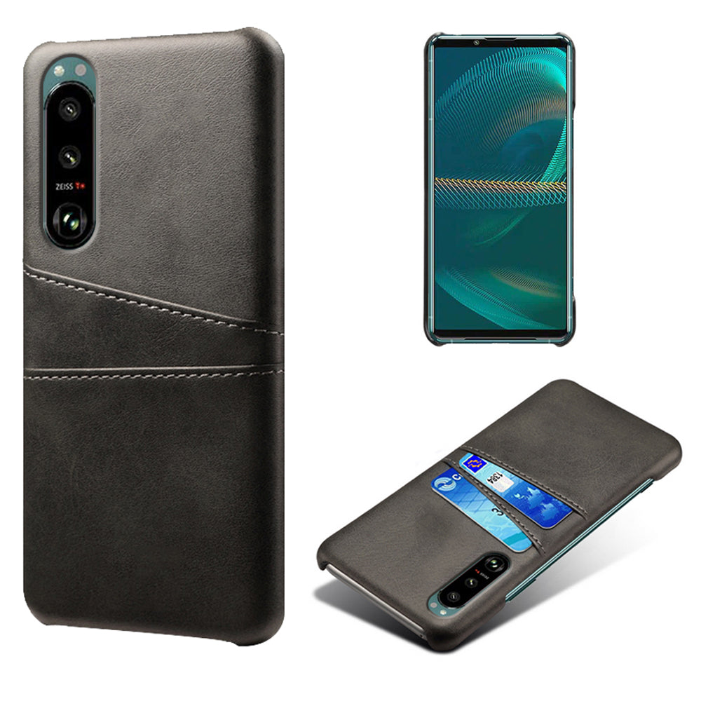 KSQ Double Card Slots PU Leather Coated PC Cover Case for Sony Xperia 5 III 5G
