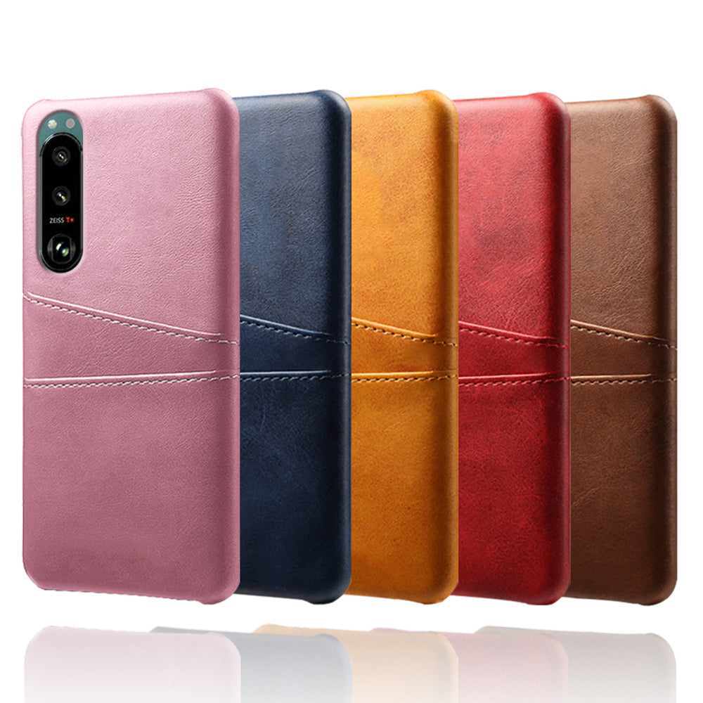 KSQ Double Card Slots PU Leather Coated PC Cover Case for Sony Xperia 5 III 5G