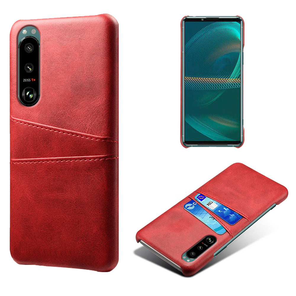 KSQ Double Card Slots PU Leather Coated PC Cover Case for Sony Xperia 5 III 5G