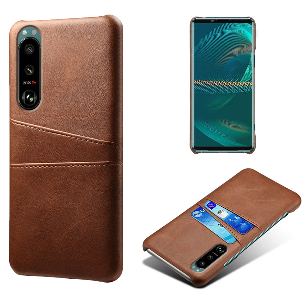 KSQ Double Card Slots PU Leather Coated PC Cover Case for Sony Xperia 5 III 5G