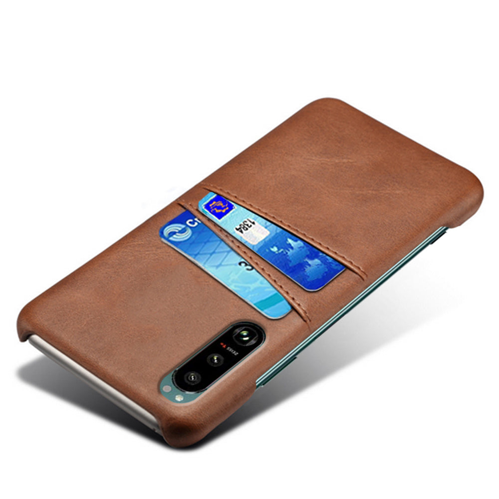KSQ Double Card Slots PU Leather Coated PC Cover Case for Sony Xperia 5 III 5G